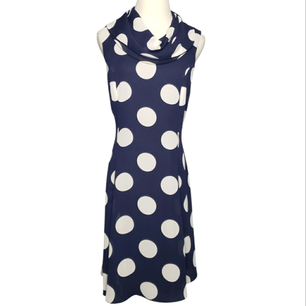 Giant Polka-dot Designer Nipon Boutique  Sheer Cowl Neck Flowy Classic Sheath
